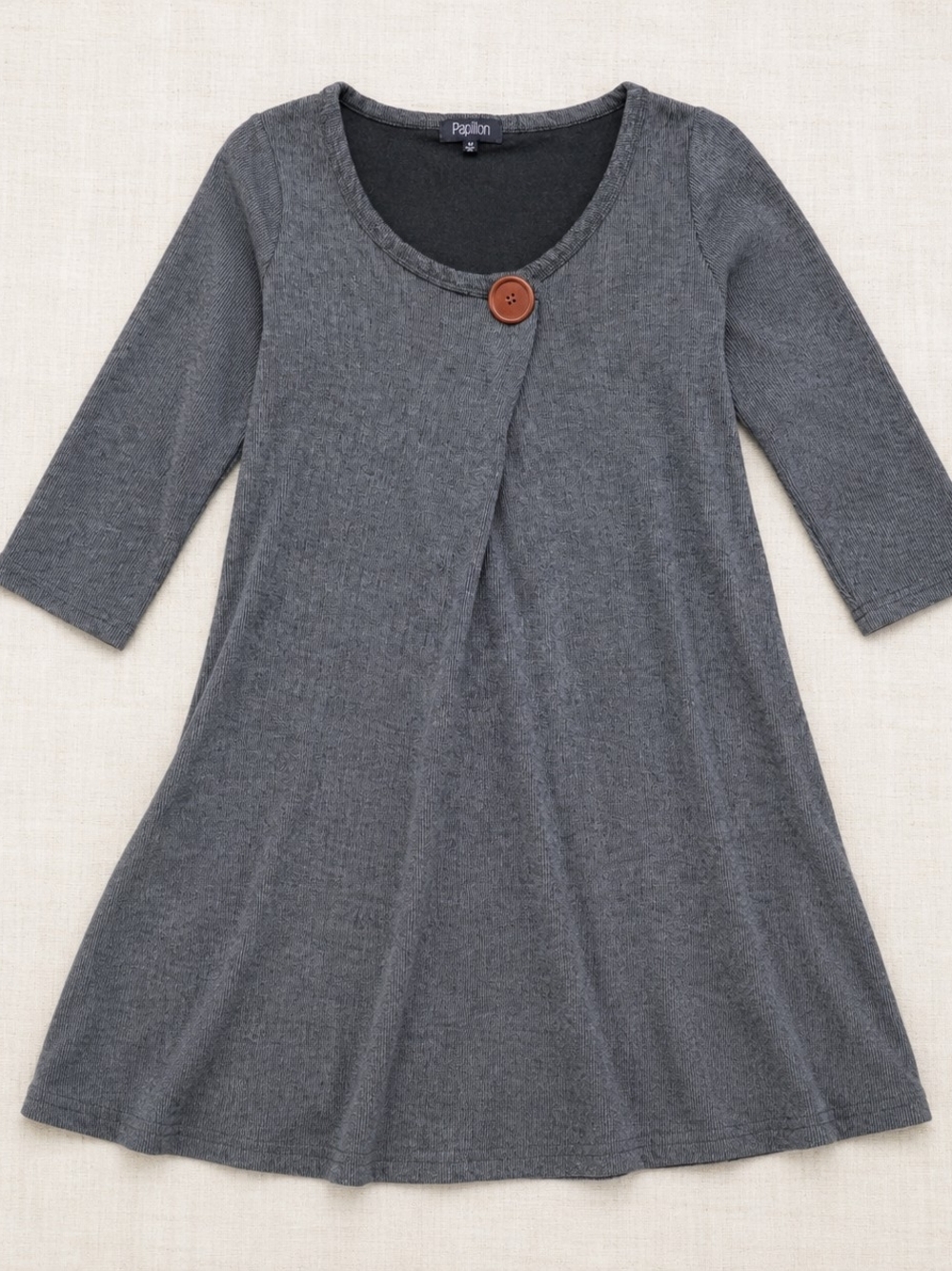 Papillon Gray Knit Swing Tunic Dress Pockets 3/4 Sleeve Size M
